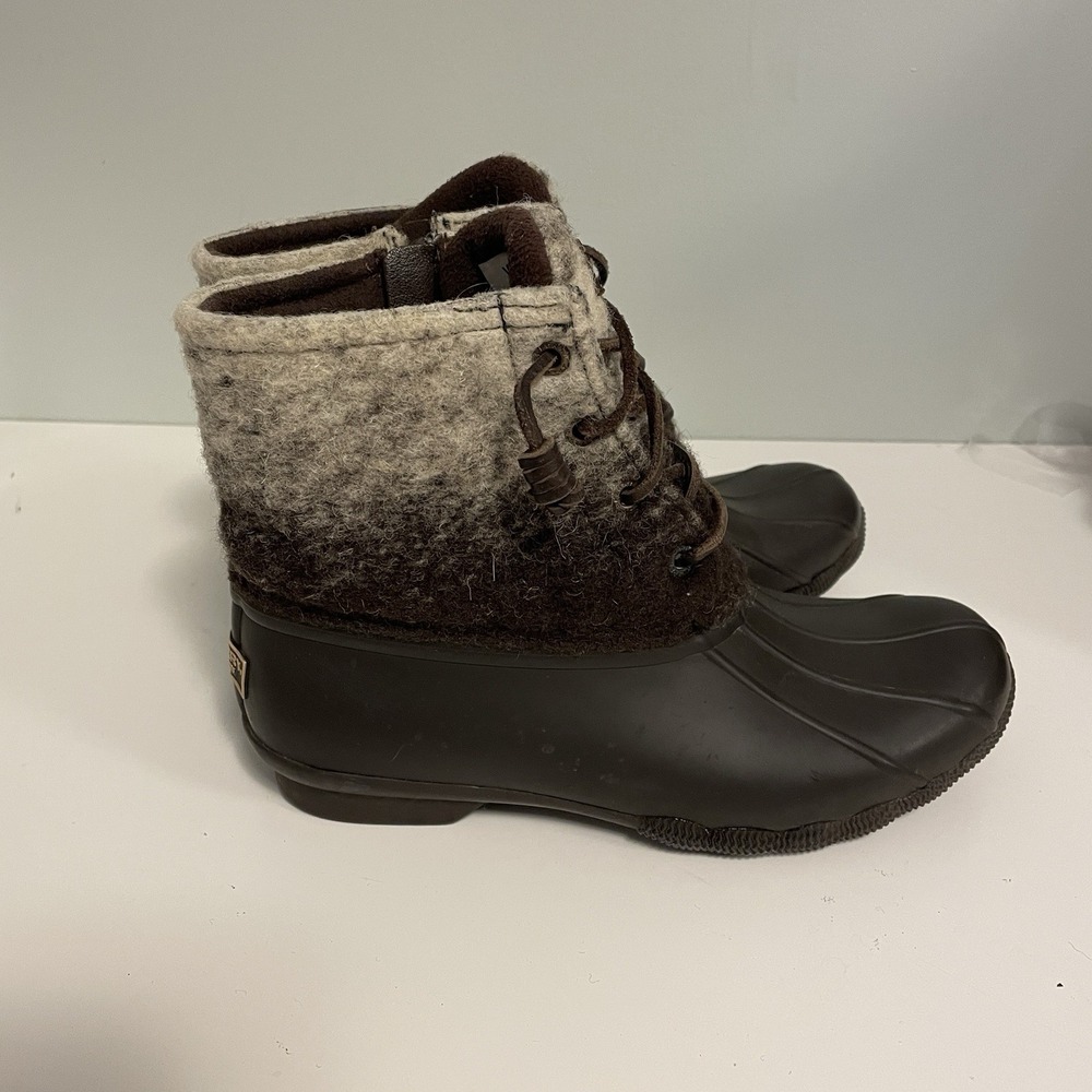 Women 6.5M SPERRY Top Sider Ombre Saltwater Rain Zip Rubber Boots BROWN STS99725